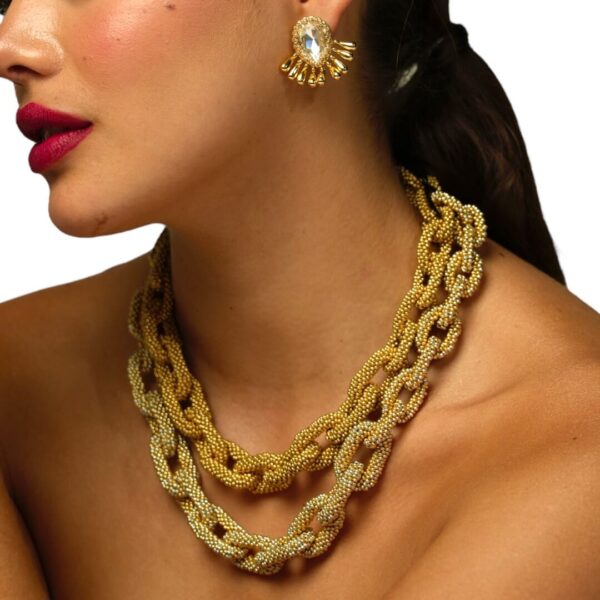 Collar CHUNKY artesanal dorado de mostacillas japonesas